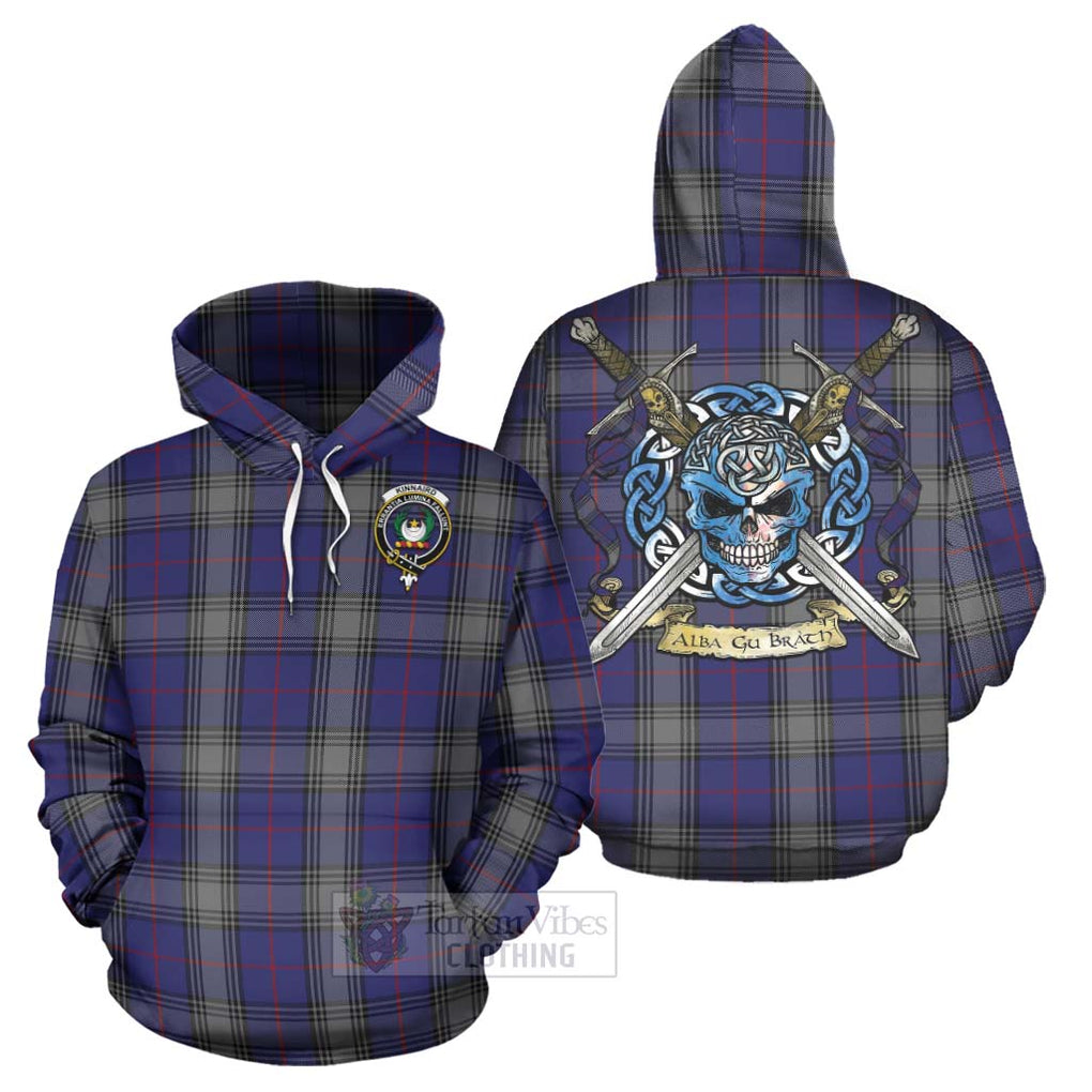 Tartan Vibes Clothing Kinnaird Tartan Hoodie with Family Crest Celtic Skull Style