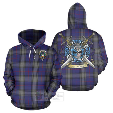 Kinnaird Tartan Hoodie with Family Crest Celtic Skull Style