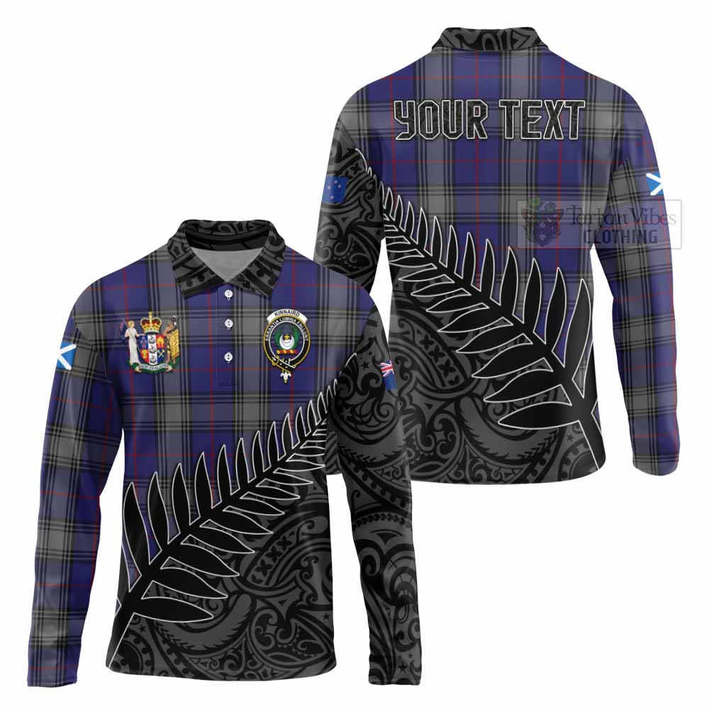 Tartan Vibes Clothing Kinnaird Crest Tartan Long Sleeve Polo Shirt with New Zealand Silver Fern Half Style