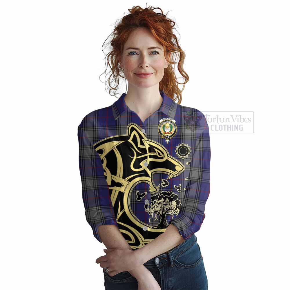 Tartan Vibes Clothing Kinnaird Tartan Women's Casual Shirt with Family Crest Celtic Wolf Style