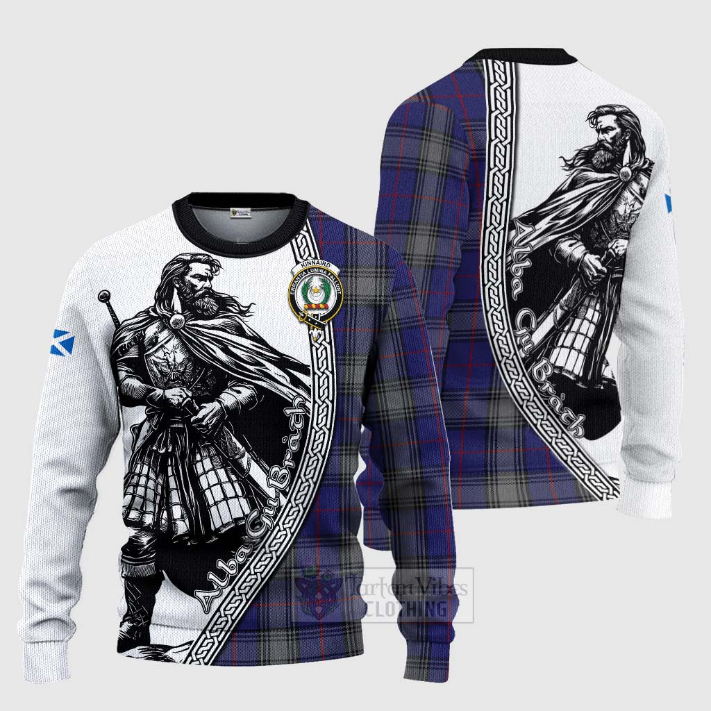 Tartan Vibes Clothing Kinnaird Tartan Clan Crest Knitted Sweater with Highlander Warrior Celtic Style