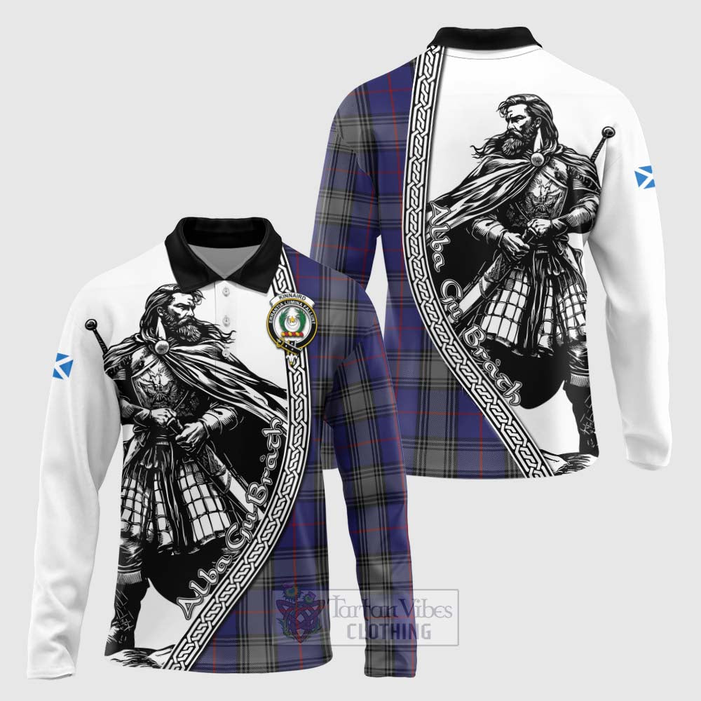 Tartan Vibes Clothing Kinnaird Tartan Clan Crest Long Sleeve Polo Shirt with Highlander Warrior Celtic Style