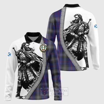 Kinnaird Tartan Clan Crest Long Sleeve Polo Shirt with Highlander Warrior Celtic Style