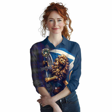 Kinnaird Tartan Family Crest Women's Casual Shirt with Scottish Majestic Lion