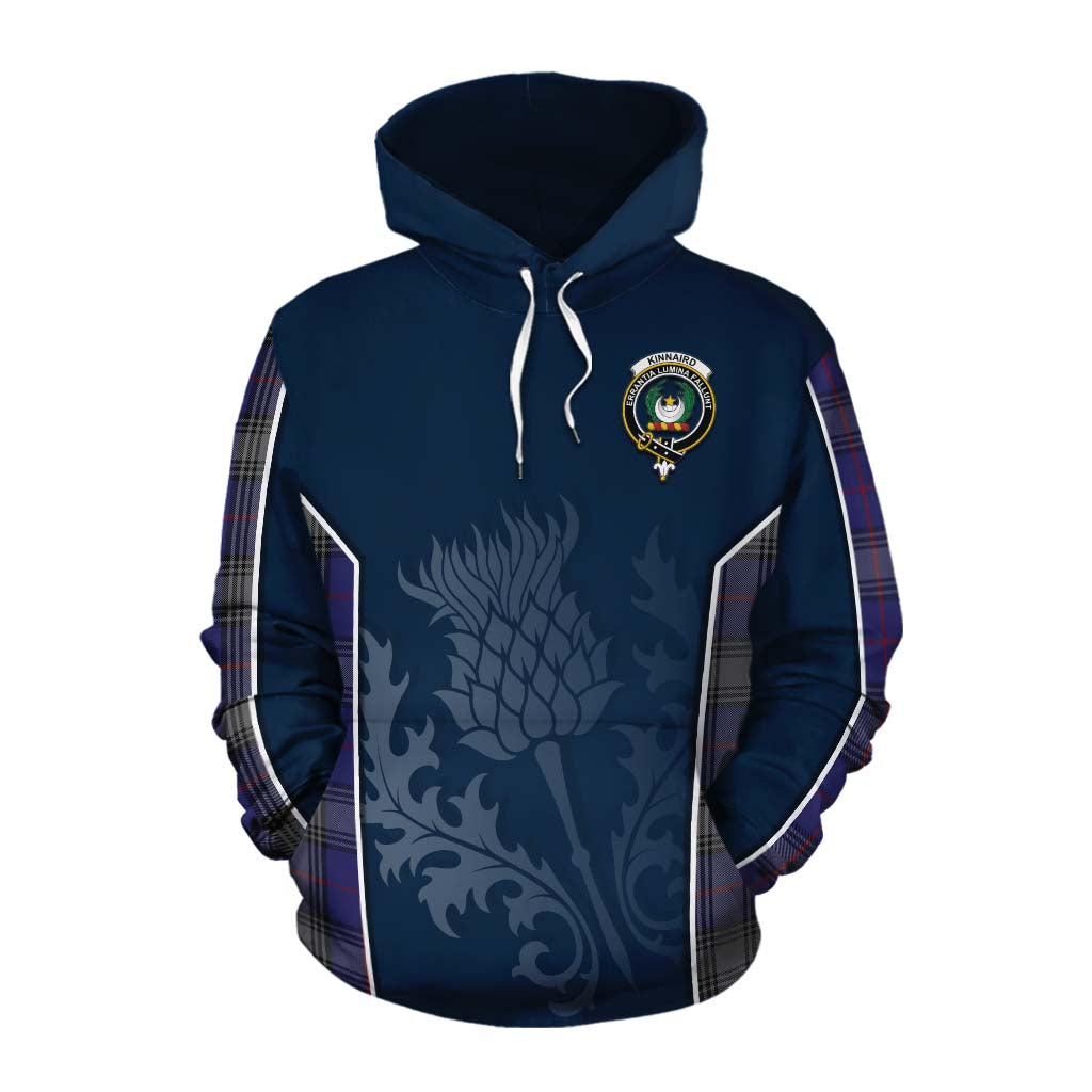 Tartan Vibes Clothing Kinnaird Tartan Cotton Hoodie with Family Crest and Scottish Thistle Vibes Sport Style