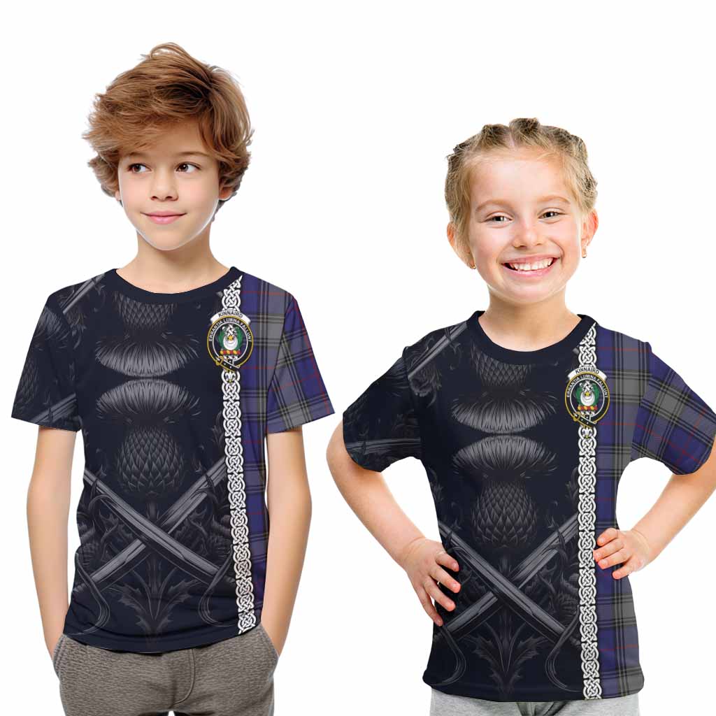 Tartan Vibes Clothing Kinnaird Tartan Kid T-Shirt with Family Crest Cross Sword Thistle Celtic Vibes