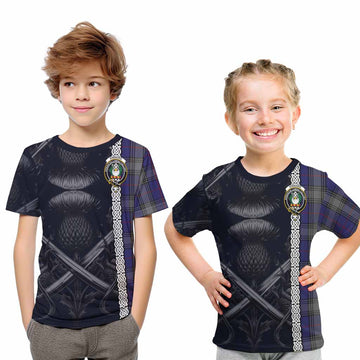 Kinnaird Tartan Kid T-Shirt with Family Crest Cross Sword Thistle Celtic Vibes