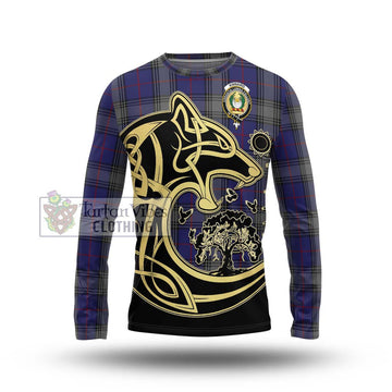 Kinnaird Tartan Long Sleeve T-Shirt with Family Crest Celtic Wolf Style