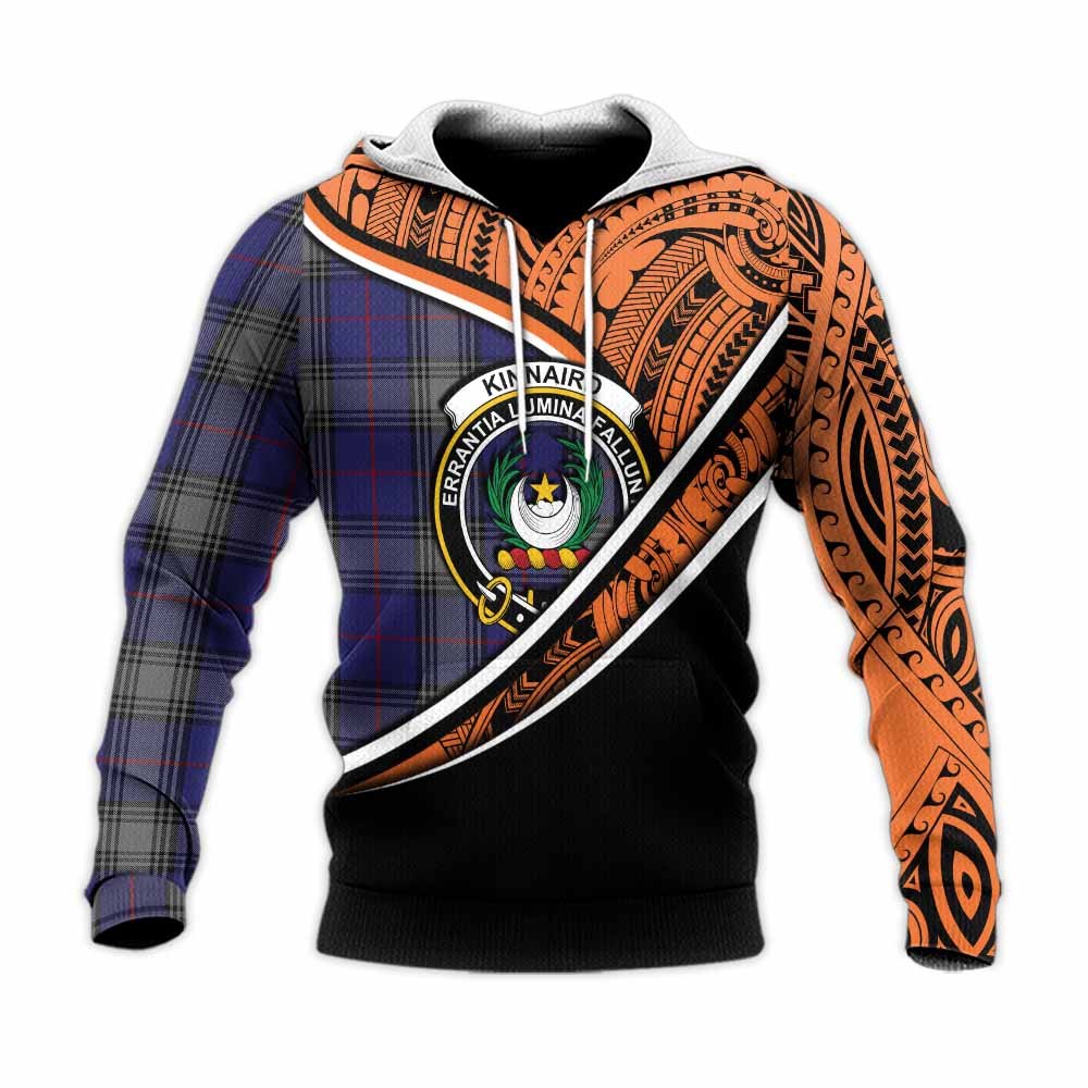 Tartan Vibes Clothing Kinnaird Crest Tartan Knitted Hoodie with Maori Tattoo Style - Orange Version