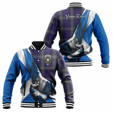 Kinnaird Tartan Baseball Jacket with Family Crest Scotland Patriotic Style