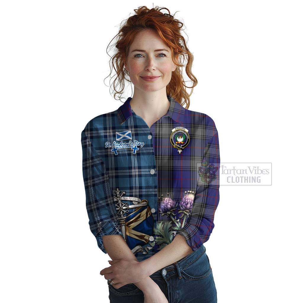 Tartan Vibes Clothing Kinnaird Tartan Women's Casual Shirt Happy St. Andrew's Day Half Tartan Style