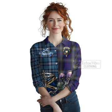 Kinnaird Tartan Women's Casual Shirt Happy St. Andrew's Day Half Tartan Style