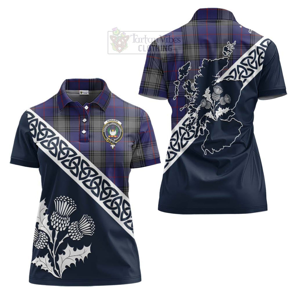 Kinnaird Tartan Women's Polo Shirt Featuring Thistle and Scotland Map Women - Tartanvibesclothing Store