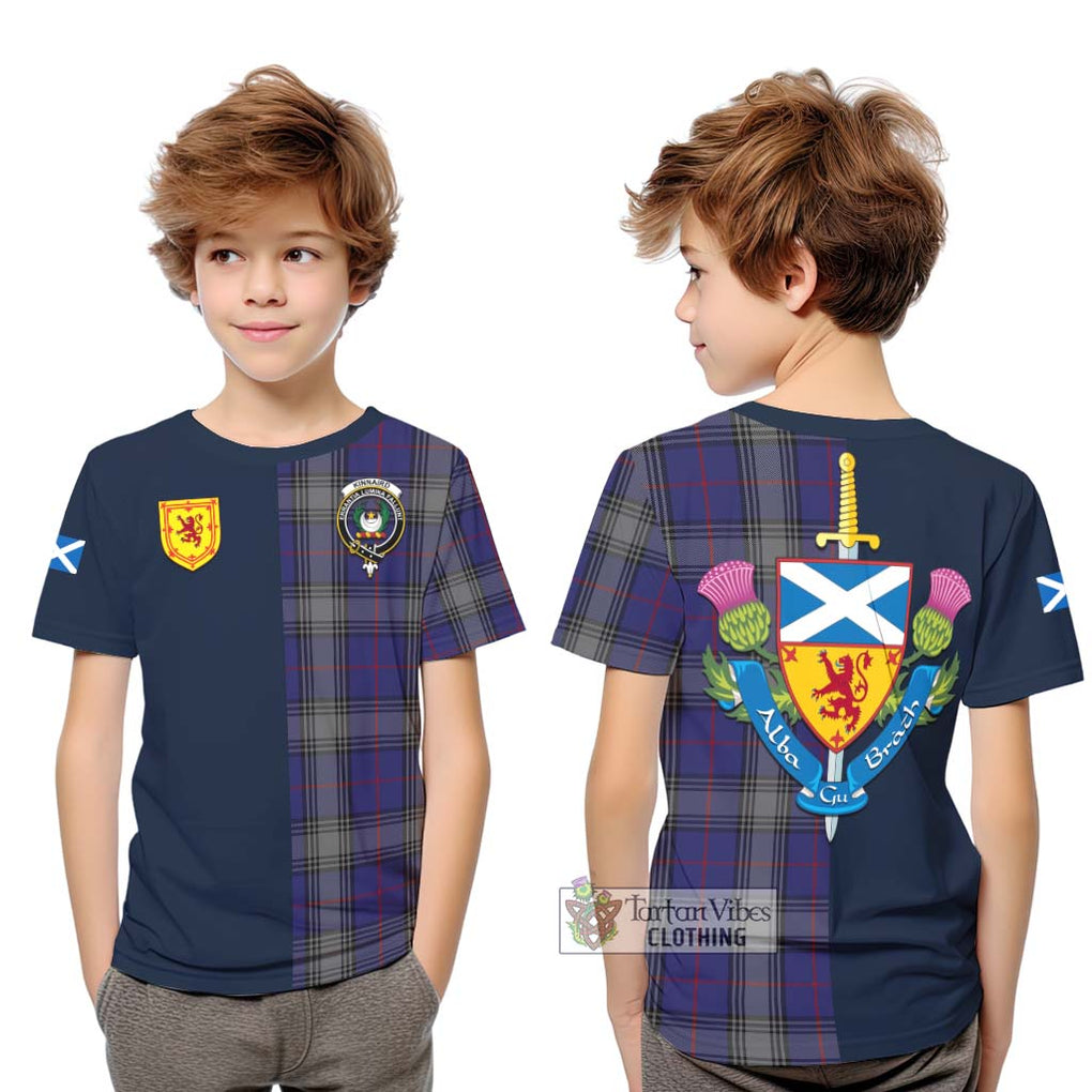 Tartan Vibes Clothing Kinnaird Tartan Kid T-Shirt with Scottish Lion Royal Arm Half Style