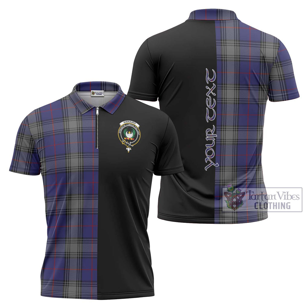 Kinnaird Tartan Zipper Polo Shirt with Family Crest and Half Of Me Style Unisex - Tartanvibesclothing Shop