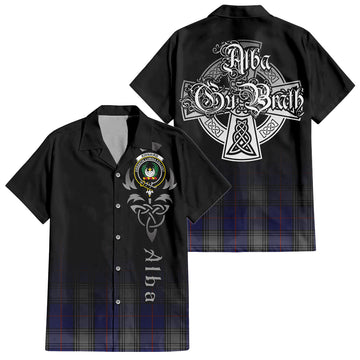 Kinnaird Tartan Short Sleeve Button Up Shirt Featuring Alba Gu Brath Family Crest Celtic Inspired