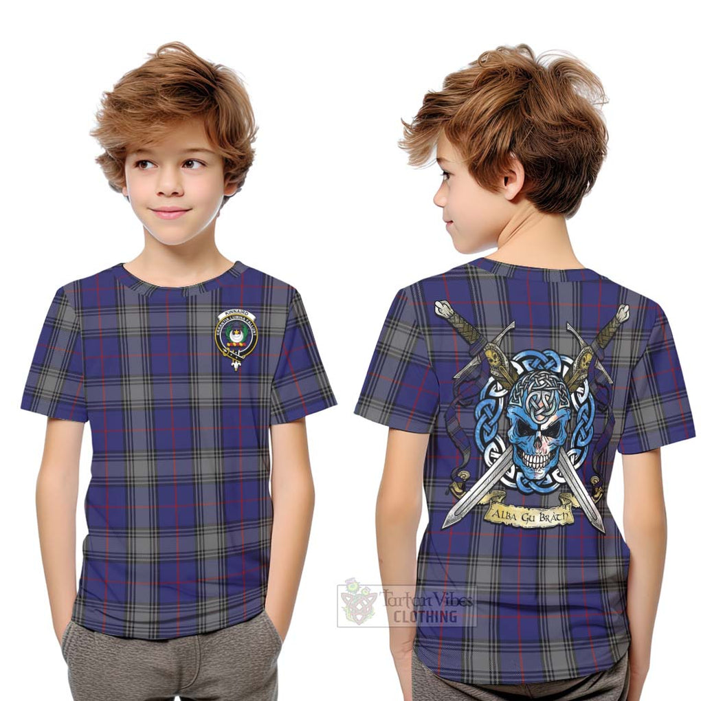 Tartan Vibes Clothing Kinnaird Tartan Kid T-Shirt with Family Crest Celtic Skull Style