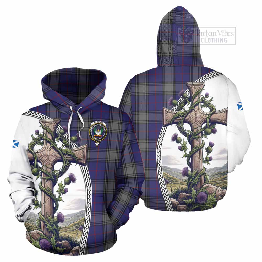 Tartan Vibes Clothing Kinnaird Tartan Hoodie with Family Crest and St. Andrew's Cross Accented by Thistle Vines