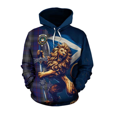 Kinnaird Tartan Family Crest Cotton Hoodie with Scottish Majestic Lion