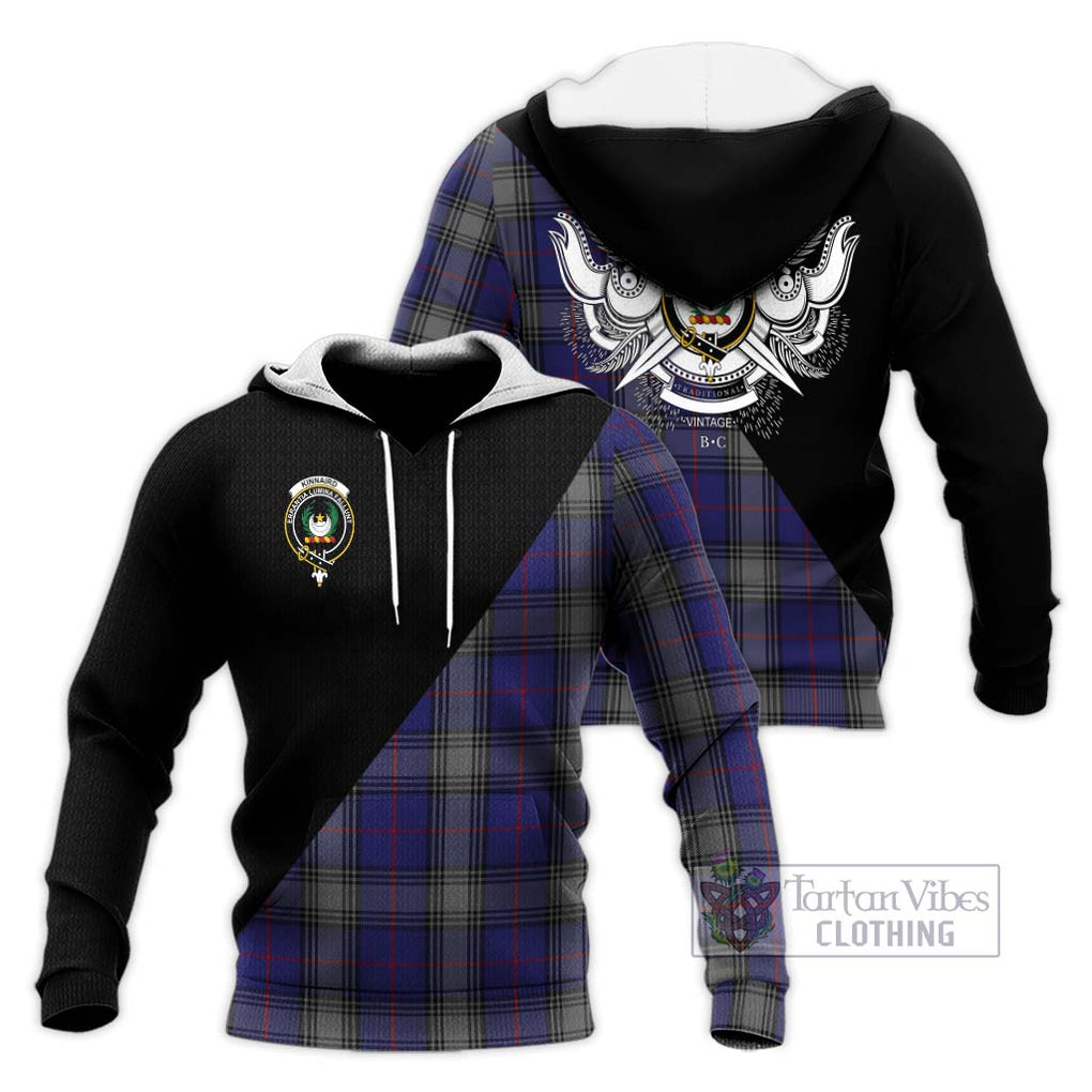 Kinnaird Tartan Knitted Hoodie with Family Crest and Military Logo Style Unisex Knitted Pullover Hoodie - Tartanvibesclothing Shop