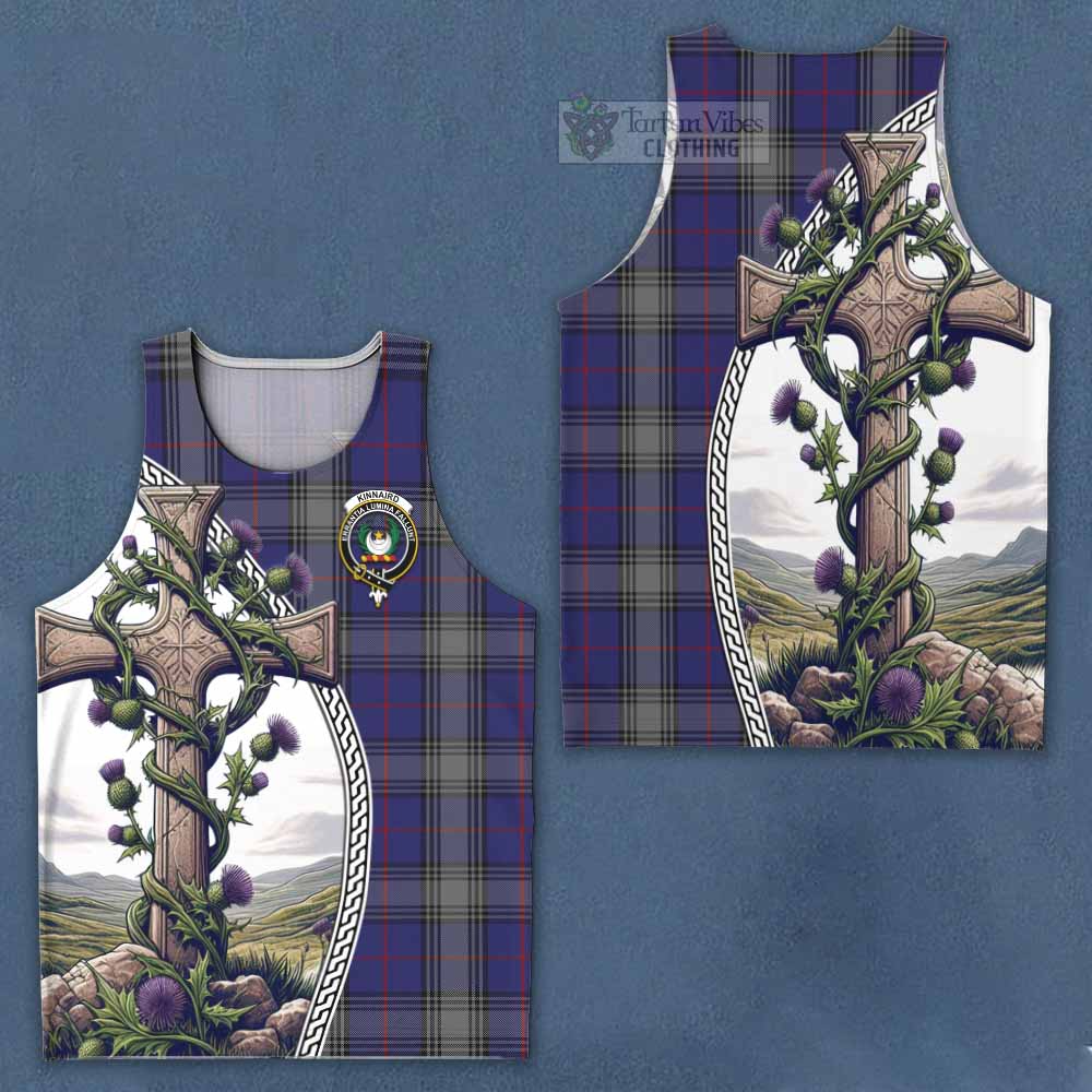 Tartan Vibes Clothing Kinnaird Tartan Men's Tank Top with Family Crest and St. Andrew's Cross Accented by Thistle Vines