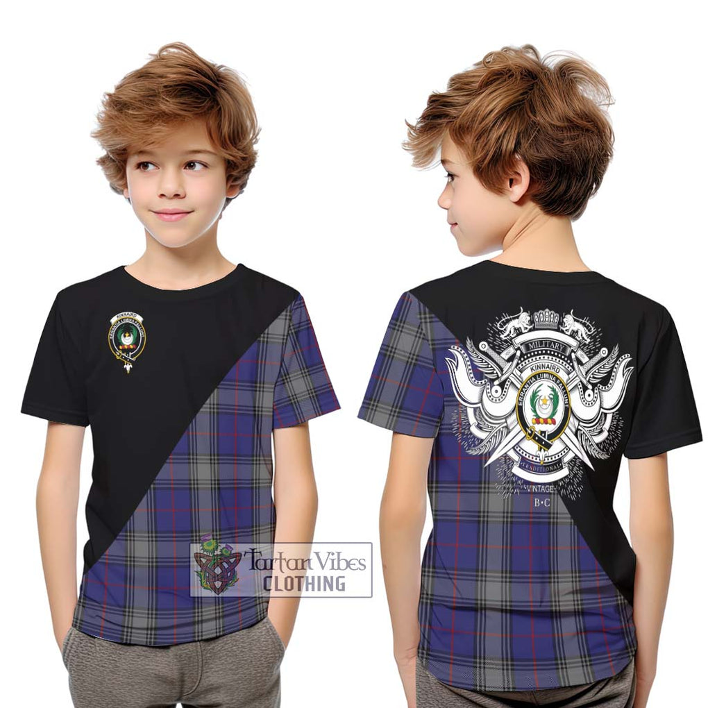 Kinnaird Tartan Kid T-Shirt with Family Crest and Military Logo Style Youth XL Size14 - Tartanvibesclothing Shop