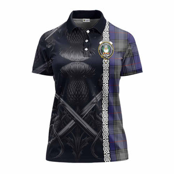 Kinnaird Tartan Women's Polo Shirt with Family Crest Cross Sword Thistle Celtic Vibes