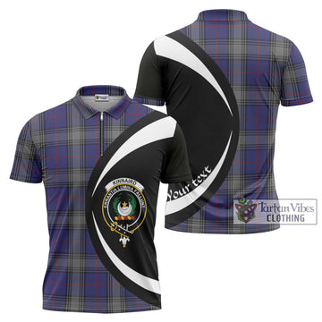 Kinnaird Tartan Zipper Polo Shirt with Family Crest Circle Style