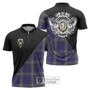 Kinnaird Tartan Zipper Polo Shirt with Family Crest and Military Logo Style