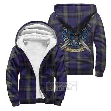 Kinnaird Tartan Sherpa Hoodie with Family Crest Celtic Skull Style