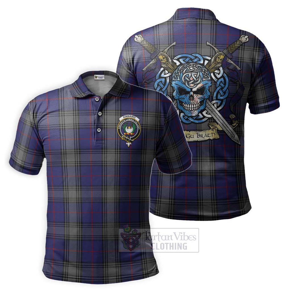 Tartan Vibes Clothing Kinnaird Tartan Polo Shirt with Family Crest Celtic Skull Style