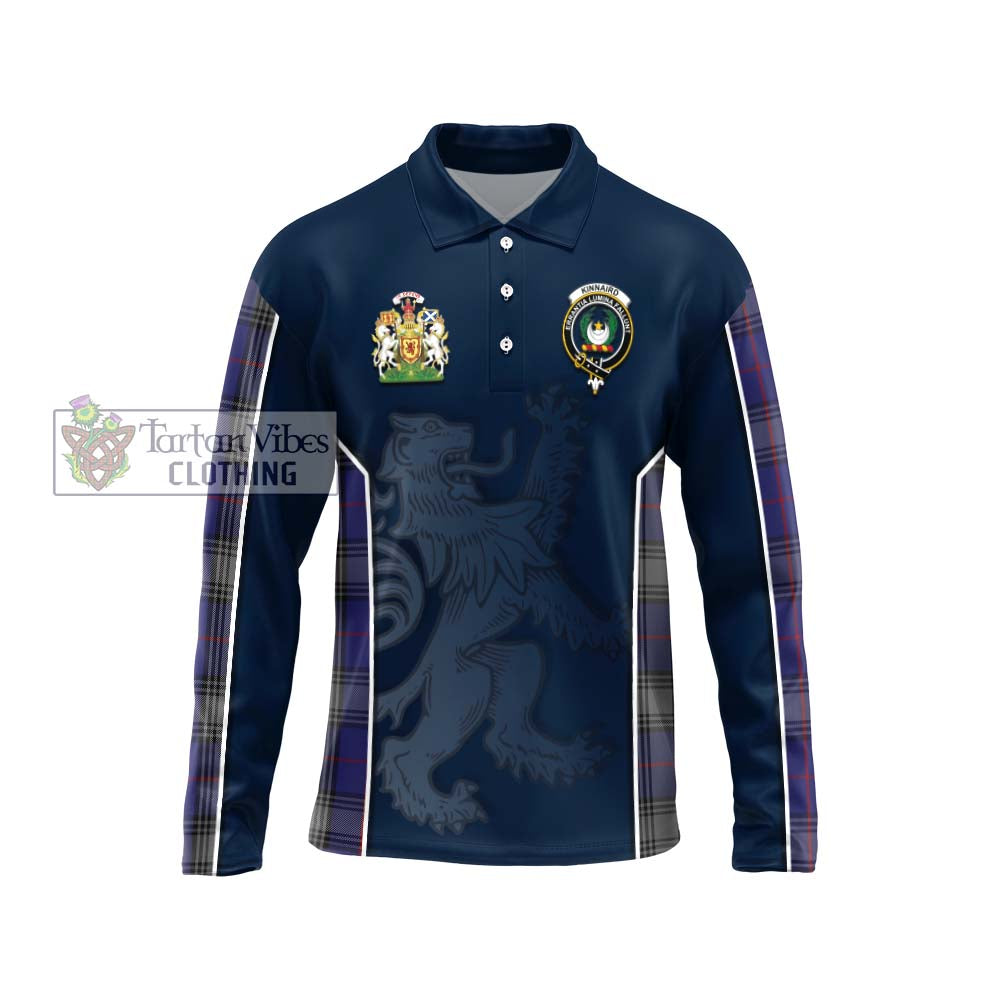 Kinnaird Tartan Long Sleeve Polo Shirt with Family Crest and Lion Rampant Vibes Sport Style Unisex - Tartan Vibes Clothing