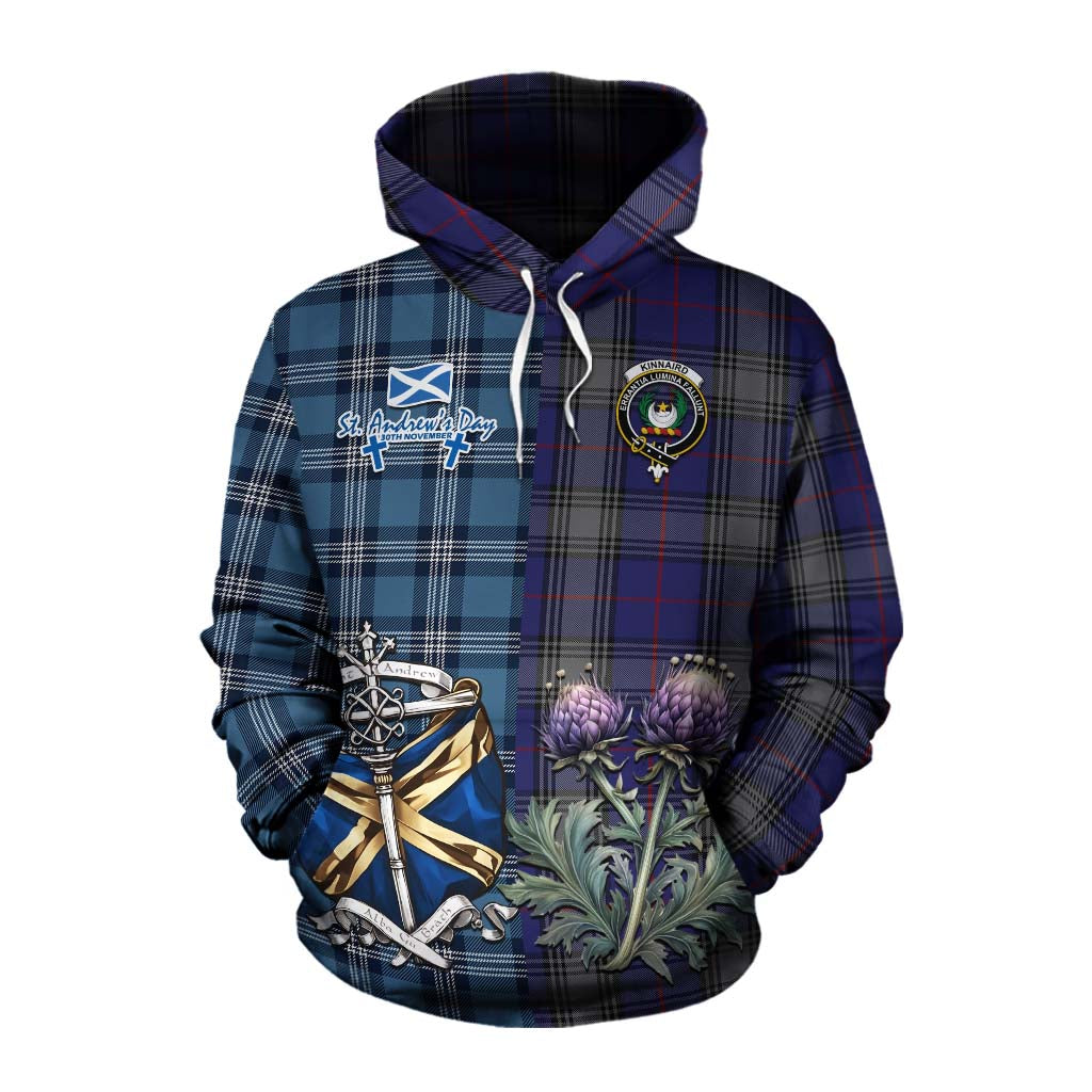 Tartan Vibes Clothing Kinnaird Tartan Cotton Hoodie Happy St. Andrew's Day Half Tartan Style