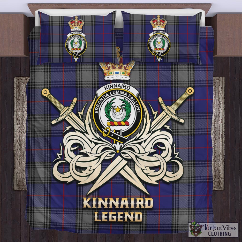 Tartan Vibes Clothing Kinnaird Tartan Bedding Set with Clan Crest and the Golden Sword of Courageous Legacy