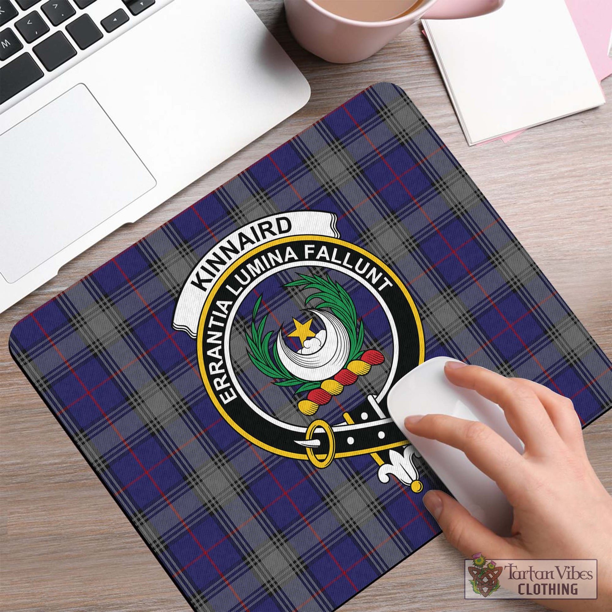 Tartan Vibes Clothing Kinnaird Tartan Mouse Pad with Family Crest