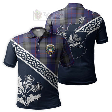 Kinnaird Tartan Polo Shirt Featuring Thistle and Scotland Map