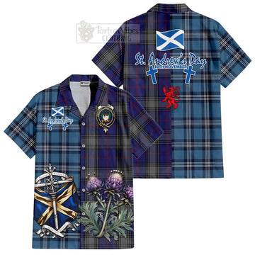 Kinnaird Tartan Short Sleeve Button Shirt Happy St. Andrew's Day Half Tartan Style