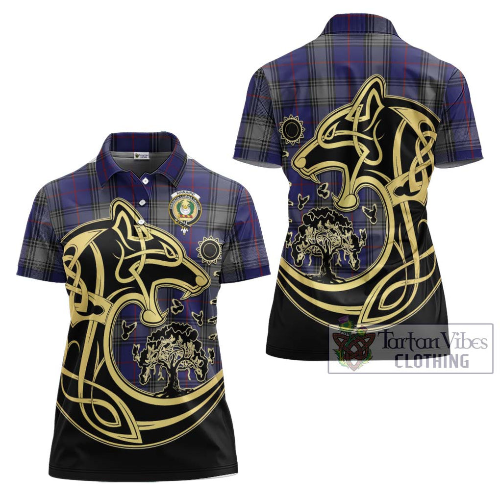 Kinnaird Tartan Women's Polo Shirt with Family Crest Celtic Wolf Style Women - Tartanvibesclothing Shop