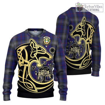 Kinnaird Tartan Ugly Sweater with Family Crest Celtic Wolf Style