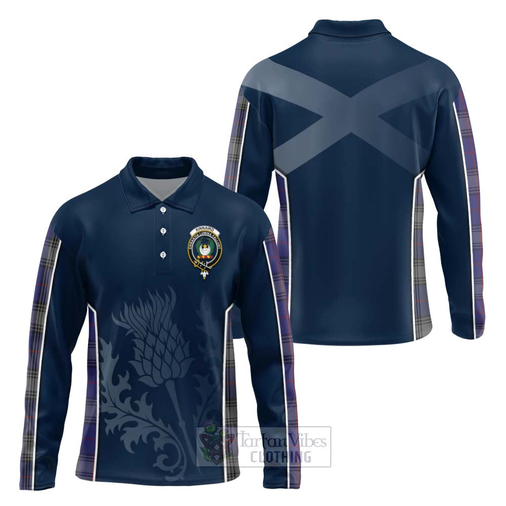 Tartan Vibes Clothing Kinnaird Tartan Long Sleeve Polo Shirt with Family Crest and Scottish Thistle Vibes Sport Style