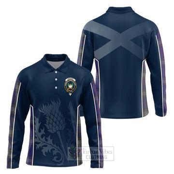 Kinnaird Tartan Long Sleeve Polo Shirt with Family Crest and Scottish Thistle Vibes Sport Style