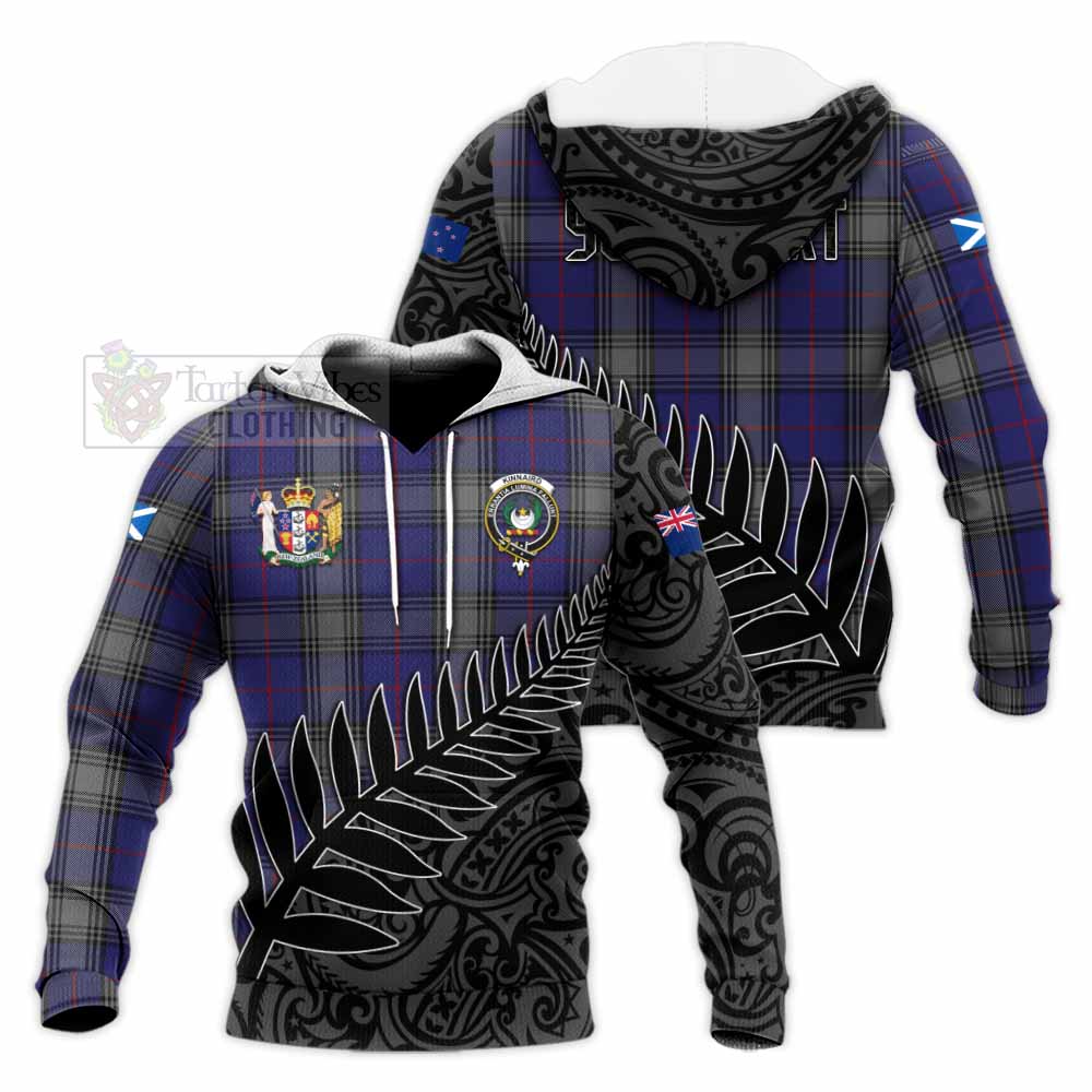 Tartan Vibes Clothing Kinnaird Crest Tartan Knitted Hoodie with New Zealand Silver Fern Half Style