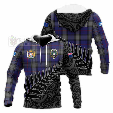 Kinnaird Crest Tartan Knitted Hoodie with New Zealand Silver Fern Half Style