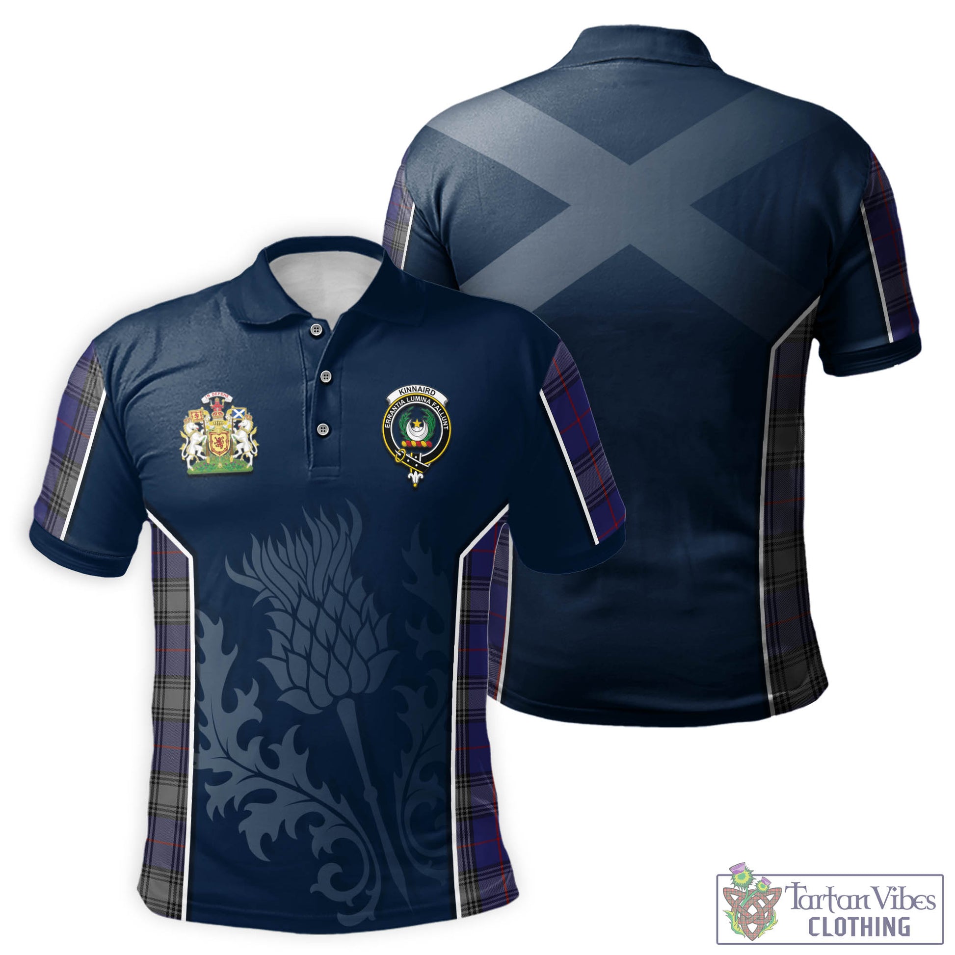 Tartan Vibes Clothing Kinnaird Tartan Men's Polo Shirt with Family Crest and Scottish Thistle Vibes Sport Style