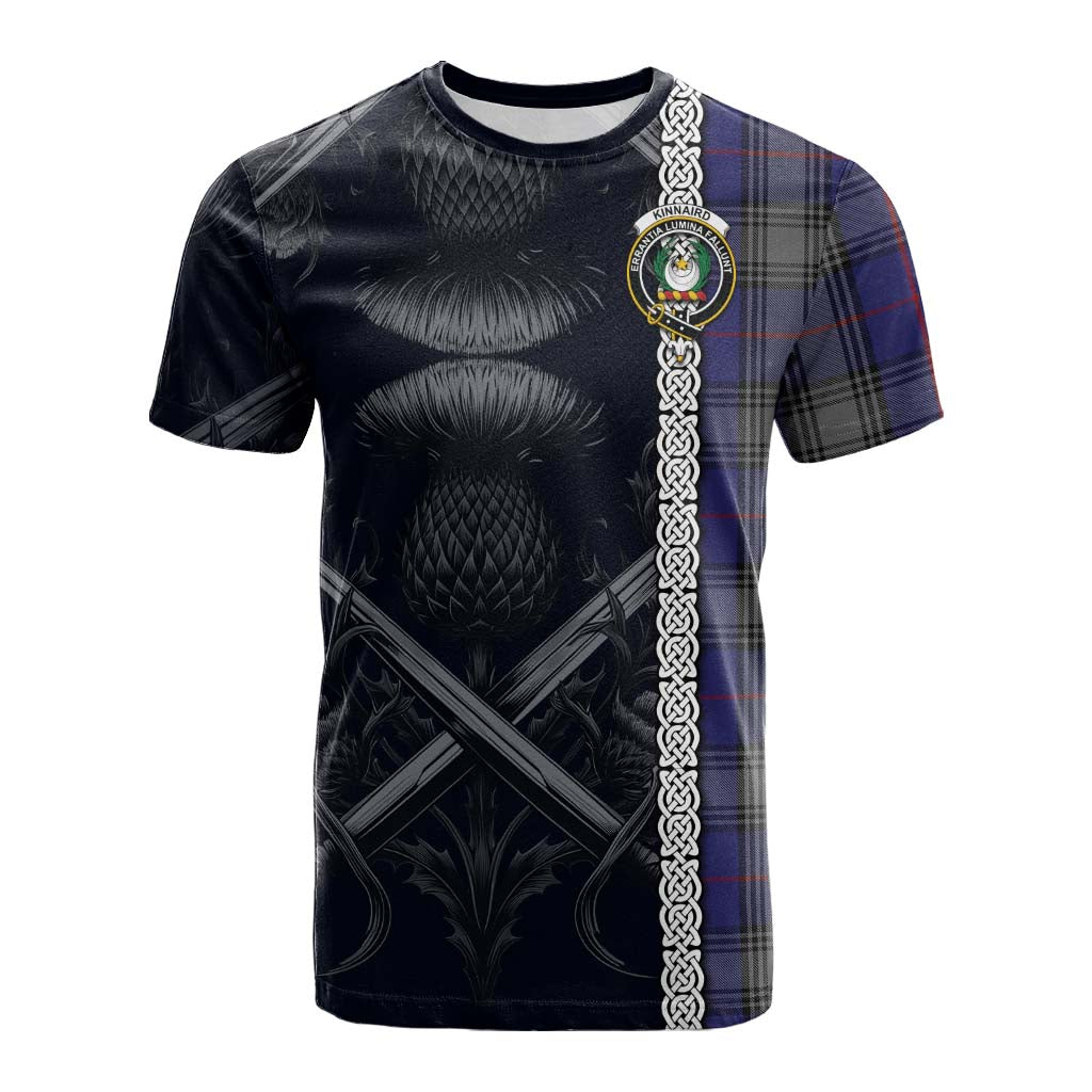 Tartan Vibes Clothing Kinnaird Tartan Cotton T-shirt with Family Crest Cross Sword Thistle Celtic Vibes