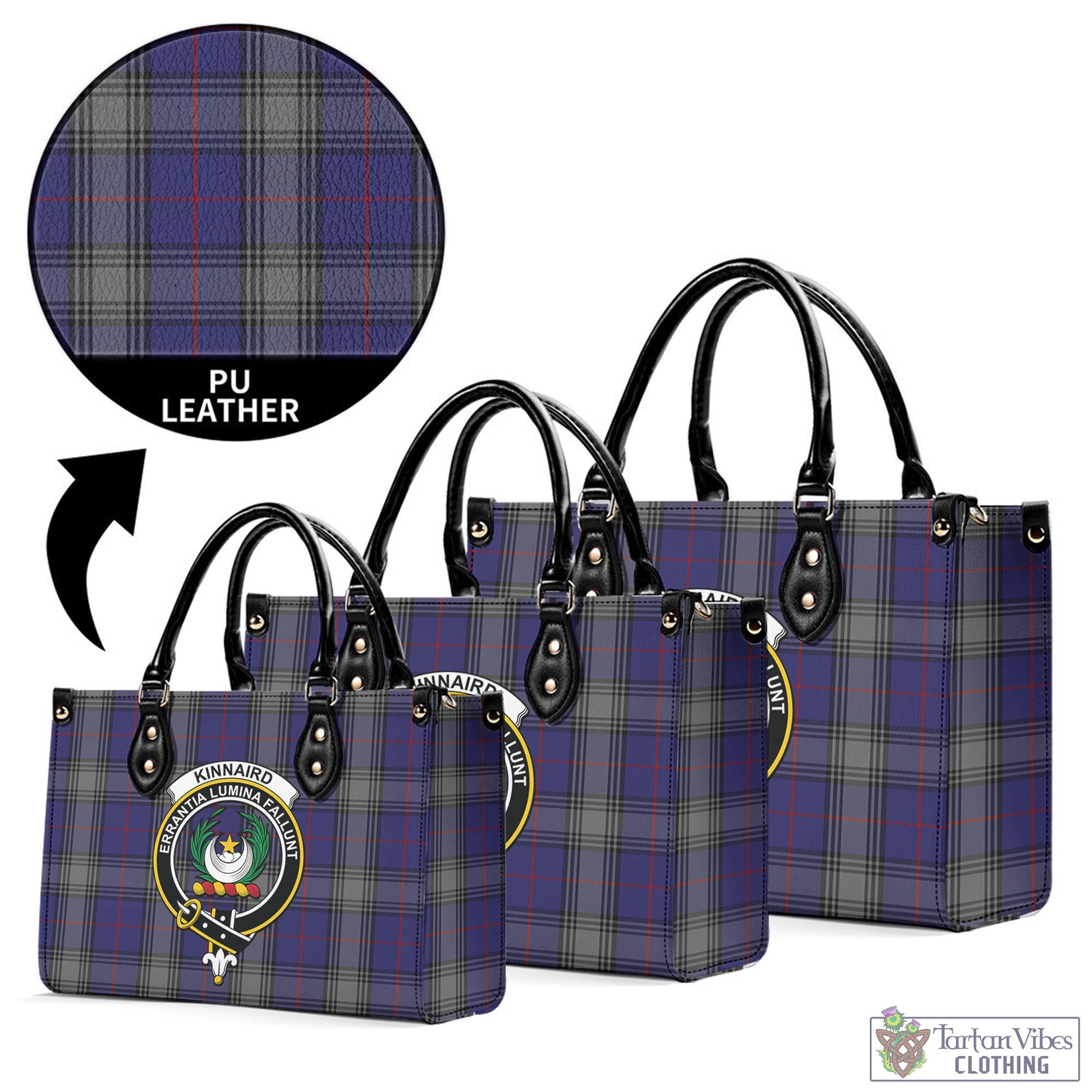 Tartan Vibes Clothing Kinnaird Tartan Luxury Leather Handbags with Family Crest