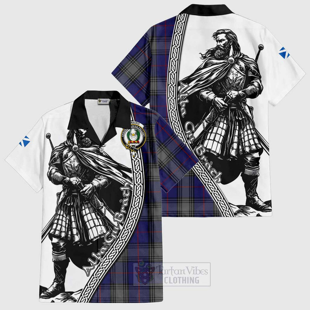 Tartan Vibes Clothing Kinnaird Tartan Clan Crest Short Sleeve Button Shirt with Highlander Warrior Celtic Style