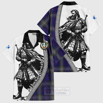 Kinnaird Tartan Clan Crest Short Sleeve Button Shirt with Highlander Warrior Celtic Style