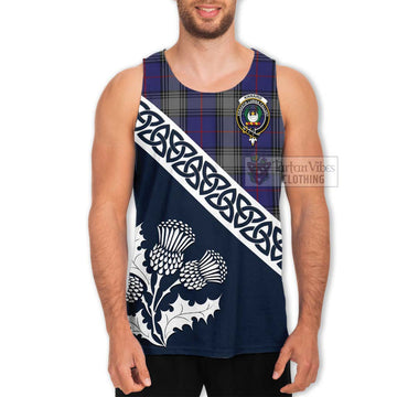 Kinnaird Tartan Men's Tank Top Featuring Thistle and Scotland Map