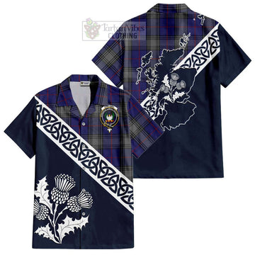 Kinnaird Tartan Short Sleeve Button Shirt Featuring Thistle and Scotland Map